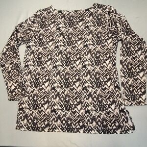 Mario Serrani Knit Top Women M Black White Geometric Chevron Snakeskin Print
